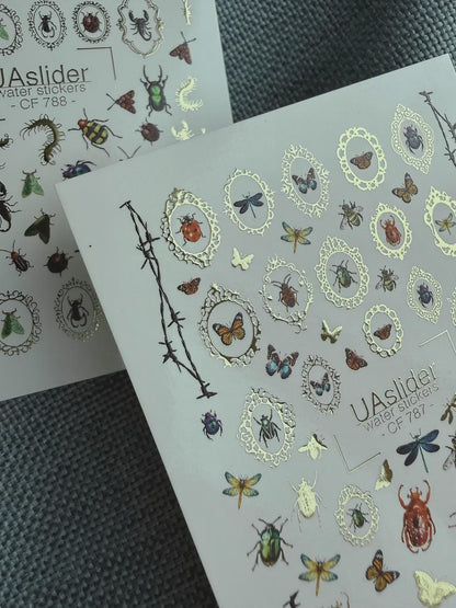 UA Slider 2D Nail Decal CF-787 Insects / Butterflies / Barbed Wire Frames / Nail Art / Nail Water Decals