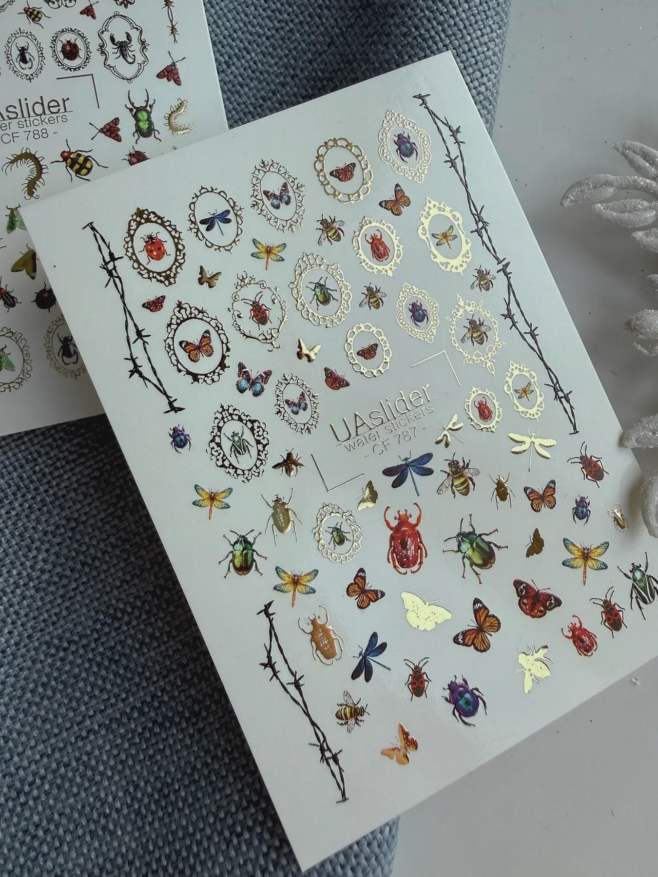 UA Slider 2D Nail Decal CF-787 Insects / Butterflies / Barbed Wire Frames / Nail Art / Nail Water Decals