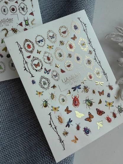 UA Slider 2D Nail Decal CF-787 Insects / Butterflies / Barbed Wire Frames / Nail Art / Nail Water Decals