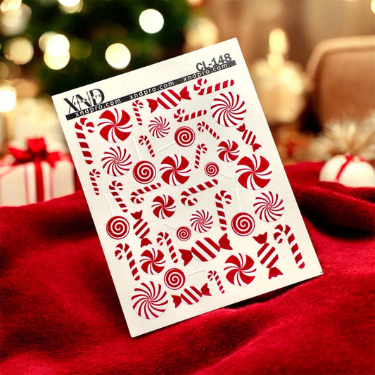 XND Products 2D Nail Decal CL-148 Peppermint Candy & Candy Cane Nail Water Decals