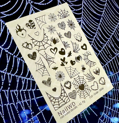 UA Slider 2D Nail Decal FG-42 Spider Web Nail Decals, Gold Halloween Waterslide Transfers, Spooky Nail Decals