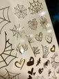 UA Slider 2D Nail Decal FG-42 Spider Web Nail Decals, Gold Halloween Waterslide Transfers, Spooky Nail Decals