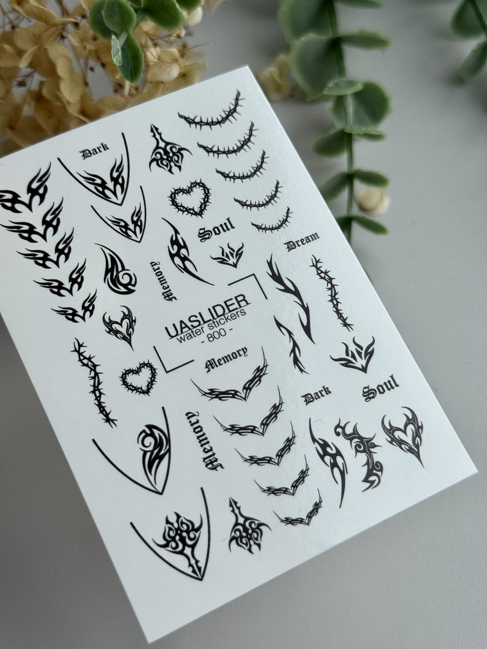 UA Slider 2D Nail Decal Water Decals #800 - Dark Gothic Nail Decals