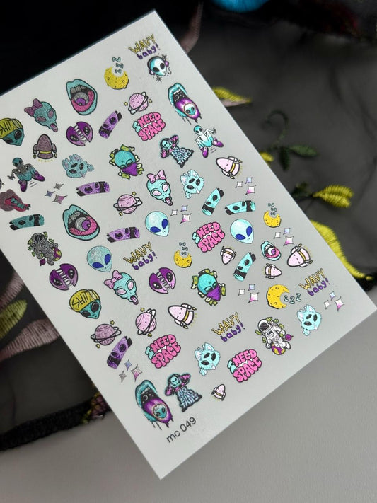 UASlider 2D Nail Decal MC-049 Colorful Metallic Space Alien Nail Water Decals - Aliens, Astronauts, Skulls & Planets