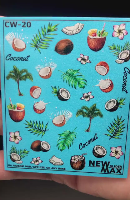 CW-20 / Nail Decal 2D, Tropical, Vacation Nails, Summer